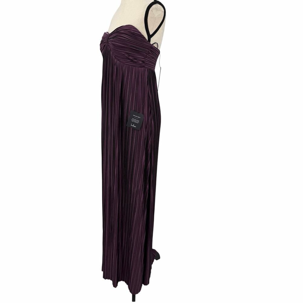 Lulus Whimsical Beauty Dark Purple Satin Plisse Strapless Maxi Dress Size M - Picture 4 of 13